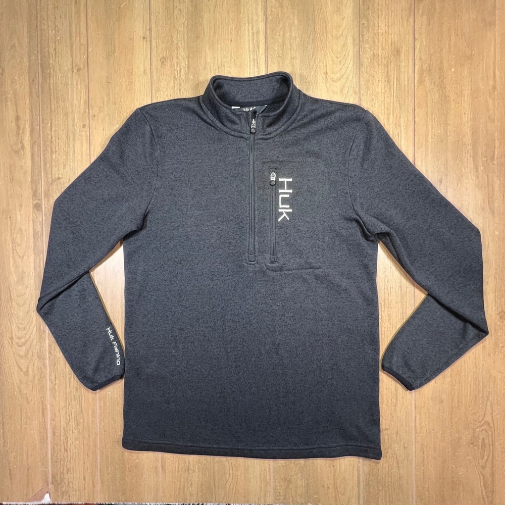 Huk Fishing Mens Gray Quarter Zip Fleece Pullover H1300023 Heathered Performance - Picture 2 of 14